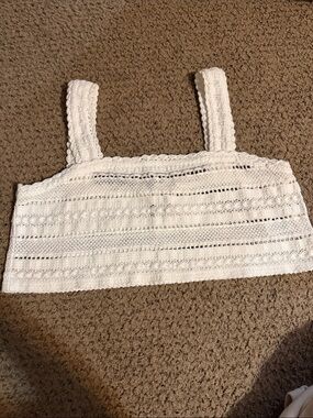 aerie White Crochet Knit Cropped Tank